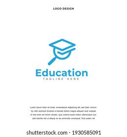 abstract education with Magnifying glass and college hat icon logo design vector illustration. education branding Creative logo design