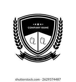 Estilo educacional abstrato carta Q com design de logotipo de escudo.Design de logotipo de conceito educacional