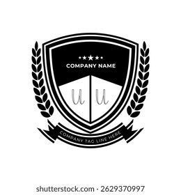 Abstract education style U letter with shield logo design.Education concept logo design