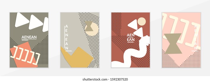 Abstract educational background. Top view of teacher table with paper cut geometric shapes, paper sheets. Elementary school art and craft lesson. Pastel colors. Flat lay vector craft paper style.