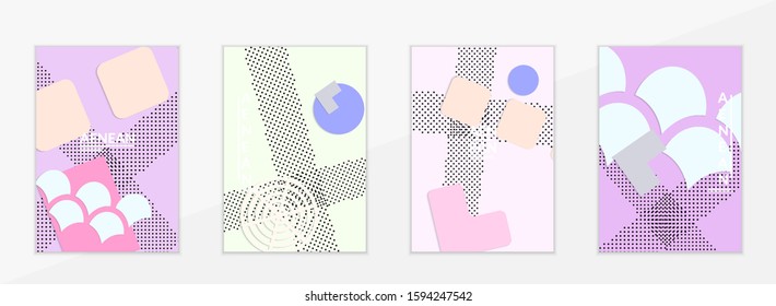 Abstract educational background. Top view of teacher table with paper cut geometric shapes, paper sheets. Elementary school art and craft lesson. Pastel colors. Flat lay vector craft paper style.