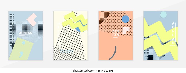 Abstract educational background. Top view of teacher table with paper cut geometric shapes, paper sheets. Elementary school art and craft lesson. Pastel colors. Flat lay vector craft paper style.