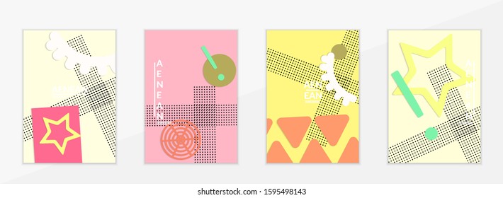 Abstract educational background. Top view of teacher table with paper cut geometric shapes, paper sheets. Elementary school art and craft lesson. Pastel colors. Flat lay vector craft paper style.