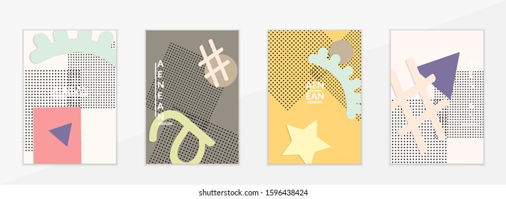 Abstract educational background. Top view of teacher table with paper cut geometric shapes, paper sheets. Elementary school art and craft lesson. Pastel colors. Flat lay vector craft paper style.