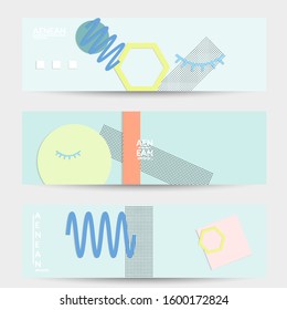 Abstract educational background. Top view of teacher table with paper cut geometric shapes, paper sheets. Elementary school art and craft lesson. Pastel colors. Flat lay vector craft paper style.
