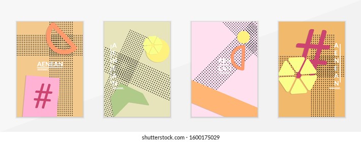 Abstract educational background. Top view of teacher table with paper cut geometric shapes, paper sheets. Elementary school art and craft lesson. Pastel colors. Flat lay vector craft paper style.