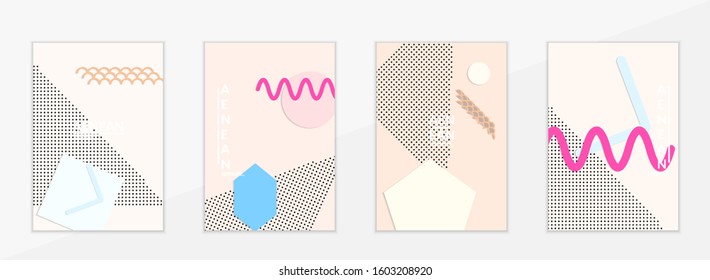 Abstract educational background. Top view of teacher table with paper cut geometric shapes, paper sheets. Elementary school art and craft lesson. Pastel colors. Flat lay vector craft paper style.