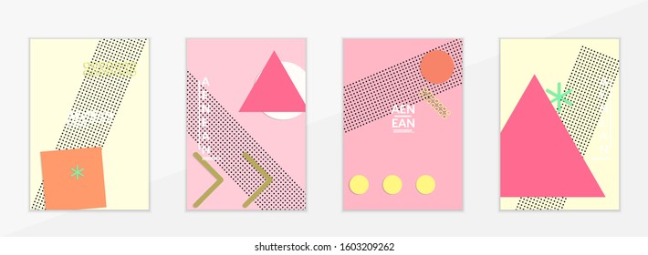 Abstract educational background. Top view of teacher table with paper cut geometric shapes, paper sheets. Elementary school art and craft lesson. Pastel colors. Flat lay vector craft paper style.