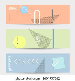Abstract educational background. Top view of teacher table with paper cut geometric shapes, paper sheets. Elementary school art and craft lesson. Pastel colors. Flat lay vector craft paper style.
