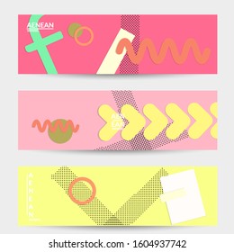 Abstract educational background. Top view of teacher table with paper cut geometric shapes, paper sheets. Elementary school art and craft lesson. Pastel colors. Flat lay vector craft paper style.