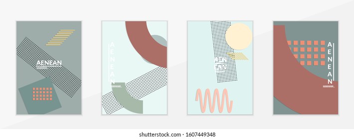 Abstract educational background. Top view of teacher table with paper cut geometric shapes, paper sheets. Elementary school art and craft lesson. Pastel colors. Flat lay vector craft paper style.