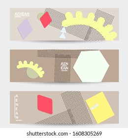 Abstract educational background. Top view of teacher table with paper cut geometric shapes, paper sheets. Elementary school art and craft lesson. Pastel colors. Flat lay vector craft paper style.