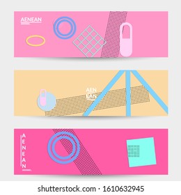 Abstract educational background. Top view of teacher table with paper cut geometric shapes, paper sheets. Elementary school art and craft lesson. Pastel colors. Flat lay vector craft paper style.