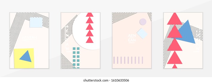 Abstract educational background. Top view of teacher table with paper cut geometric shapes, paper sheets. Elementary school art and craft lesson. Pastel colors. Flat lay vector craft paper style.