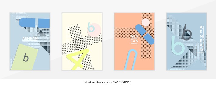 Abstract educational background. Top view of teacher table with paper cut geometric shapes, paper sheets. Elementary school art and craft lesson. Pastel colors. Flat lay vector craft paper style.
