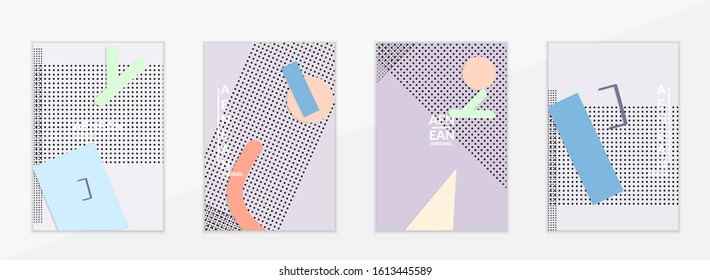 Abstract educational background. Top view of teacher table with paper cut geometric shapes, paper sheets. Elementary school art and craft lesson. Pastel colors. Flat lay vector craft paper style.