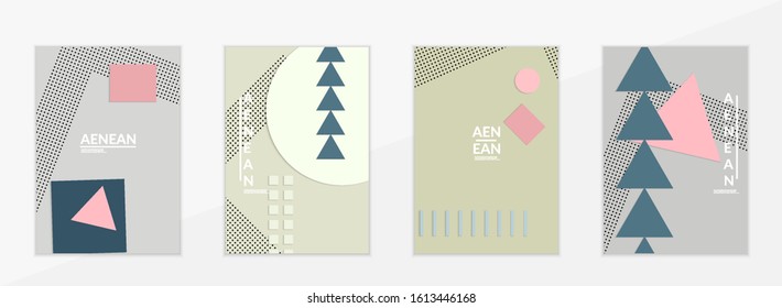 Abstract educational background. Top view of teacher table with paper cut geometric shapes, paper sheets. Elementary school art and craft lesson. Pastel colors. Flat lay vector craft paper style.