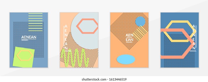Abstract educational background. Top view of teacher table with paper cut geometric shapes, paper sheets. Elementary school art and craft lesson. Pastel colors. Flat lay vector craft paper style.