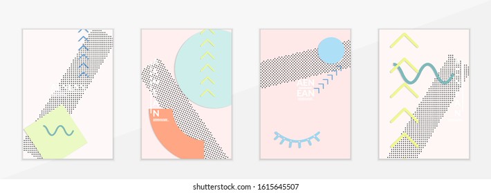 Abstract educational background. Top view of teacher table with paper cut geometric shapes, paper sheets. Elementary school art and craft lesson. Pastel colors. Flat lay vector craft paper style.