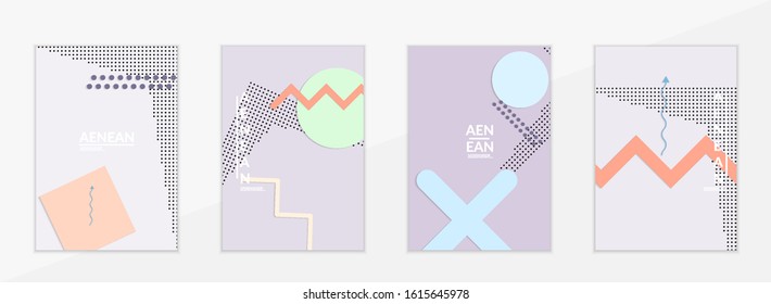 Abstract educational background. Top view of teacher table with paper cut geometric shapes, paper sheets. Elementary school art and craft lesson. Pastel colors. Flat lay vector craft paper style.