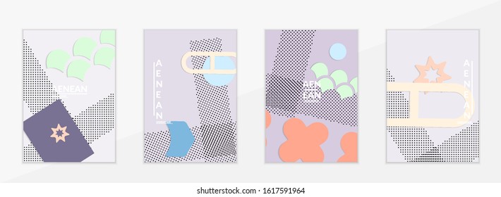 Abstract educational background. Top view of teacher table with paper cut geometric shapes, paper sheets. Elementary school art and craft lesson. Pastel colors. Flat lay vector craft paper style.