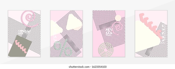 Abstract educational background. Top view of teacher table with paper cut geometric shapes, paper sheets. Elementary school art and craft lesson. Pastel colors. Flat lay vector craft paper style.