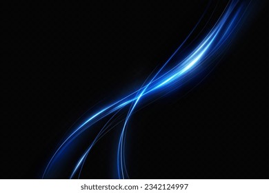 Abstract effect of movement with the speed of light. Blue spiral glow effect. Magic shiny line. Neon. Background.