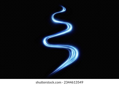 Abstract effect of movement with the speed of light. Blue spiral glow effect. Magic shiny line. Neon. Background.