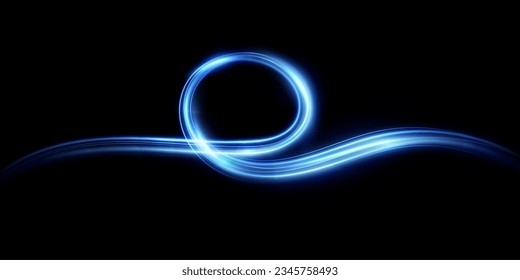 Abstract effect of movement with the speed of light. Blue spiral glow effect. Magic shiny line. Neon. Background.