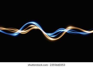 Abstract effect of movement with the speed of light. Blue spiral glow effect. Magic shiny line. Neon. Background.