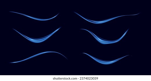 Efecto abstracto del movimiento con la velocidad de la luz. Efecto de resplandor espiral azul. Línea brillante mágica. Neon. Antecedentes.