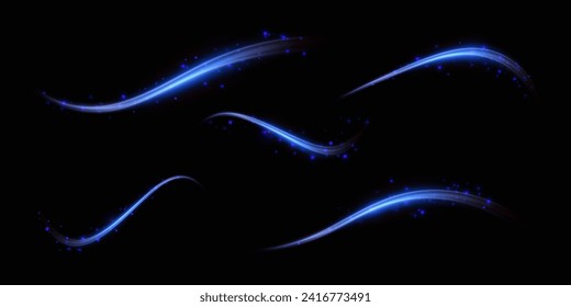 Abstract effect of movement with the speed of light. Blue spiral glow effect. Magic shiny line. Neon. Background.
