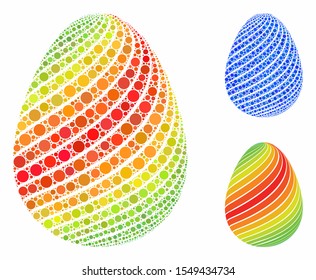 Abstract egg with diagonal stripes mosaic of circle elements in different sizes and color hues, based on abstract egg with diagonal stripes icon.