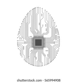 Abstract egg. Egg in an electronic circuit. Vector illustration.