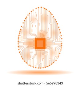 Abstract egg. Egg in an electronic circuit. Vector illustration.