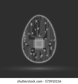 Abstract egg. Egg in an electronic circuit. Vector illustration.