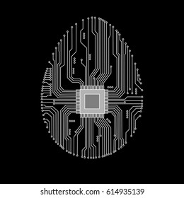 Abstract egg. Egg in an electronic circuit. Vector illustration.