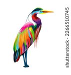 Abstract Egyptian heron, Great blue heron from multicolored paints. Splash of watercolor, colored drawing, realistic. Vector illustration of paints