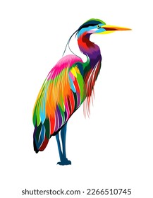 Abstract Egyptian heron, Great blue heron from multicolored paints. Splash of watercolor, colored drawing, realistic. Vector illustration of paints