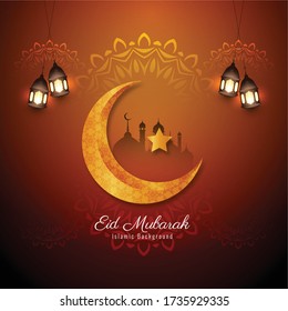 Abstract Eid Mubarak background design with crescent moon