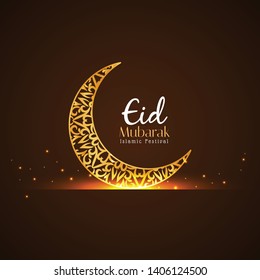 Abstract Eid Mubarak golden crescent moon background
