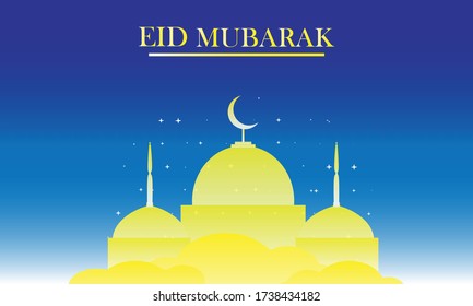 Abstract Eid Mubarak with Gradient Blue Background and Golden Mosque Concept