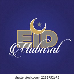 abstract  Eid mubarak greeting card calligraphy design with moon and blue color vector illustration design  