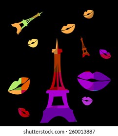 Abstract Eiffel Tower with background of squares in different colors