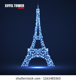 Abstract Eiffel Tower of glowing particles. Vector