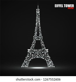 Abstract Eiffel Tower of glowing particles. Vector