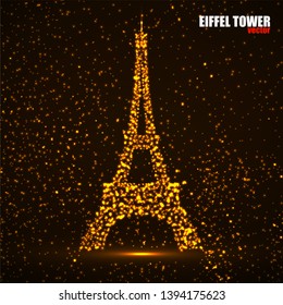 Abstract Eiffel Tower of glowing particles. Vector