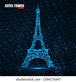 Abstract Eiffel Tower of glowing particles. Vector