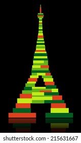 Abstract Eiffel tower made from color squares