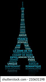 Abstract Eiffel tower made from relate words (French language)